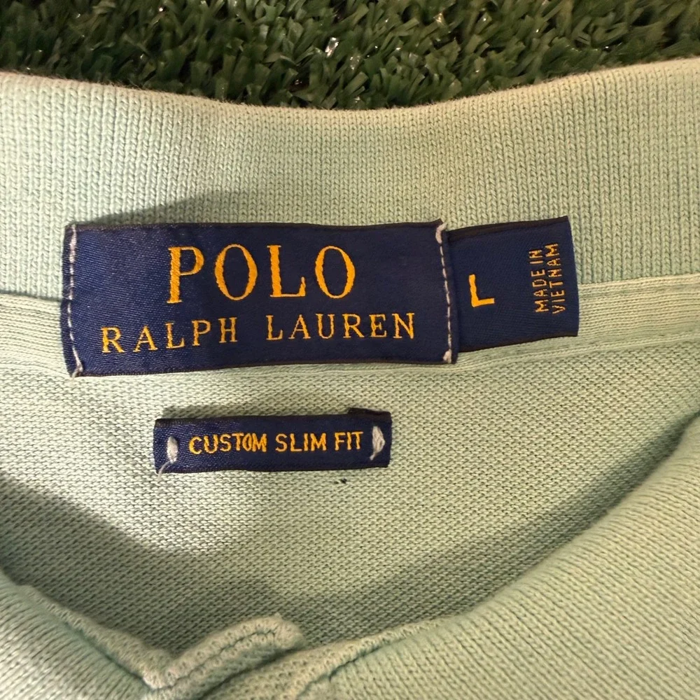 Polo Ralph Lauren Mens Custom Slim Fit Pique Polo Shirt Mint Green Pink Pony L